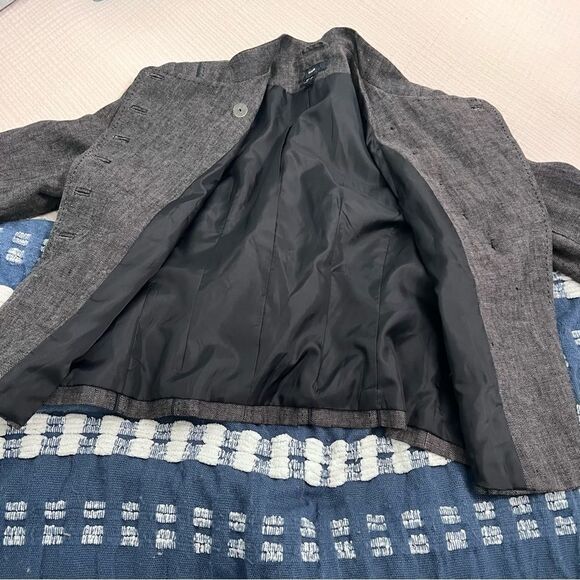 H&M Grey Fully Lined Linen Jacket with black piping and front pockets sz16 - Picture 10 of 12